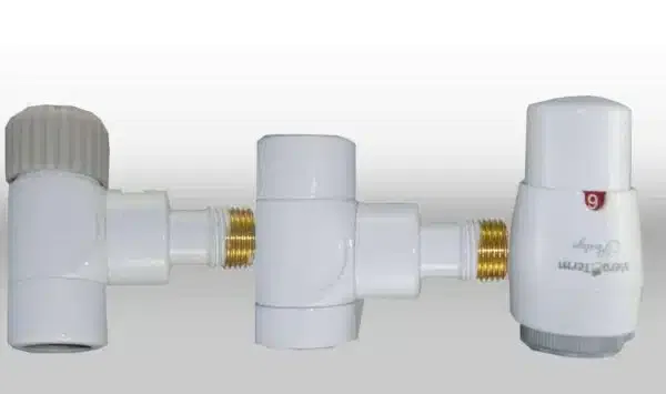 PRESTIGE VINKLET TERMOSTAT VENTILSÆT I HVID & TILSLUTNINGSSÆT-0