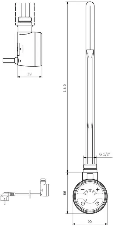 600W TERMOSTATISK EL-PATRON MED 2 TIMER FUNKTION I SORT-4574